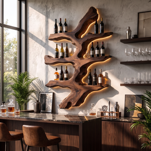 Wall Mounted Wine Rack Solid Wood Tree Branch Shelves