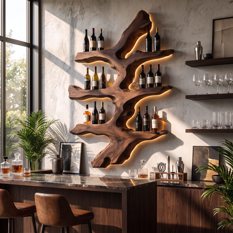 Wall Mounted Wine Rack Solid Wood Tree Branch Shelves