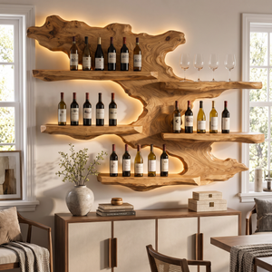 Wall Mounted Wine Rack Solid Wood Layered Branch Shelves