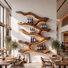 Wall Mounted Wine Rack Solid Wood Flowing Branch Shelves