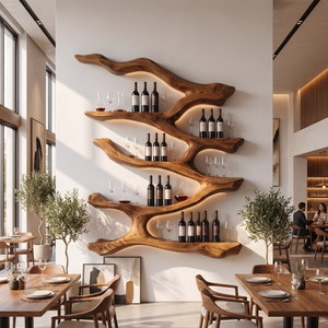 Wall Mounted Wine Rack Solid Wood Flowing Branch Shelves