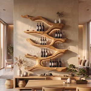 Wall Mounted Wine Rack Solid Wood Flowing Branch Shelves