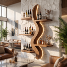 Wall Wine Rack Solid Wood with Sculptural S Curve Shelves for Dining Room