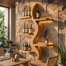 Wall Wine Rack Solid Wood with Sculptural S Curve Shelves for Dining Room