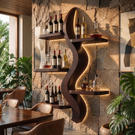 Wall Wine Rack Solid Wood with Sculptural S Curve Shelves for Dining Room