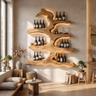 Wall Wine Rack Solid Wood with Sculptural Tree Branch Shelves for Dining Room