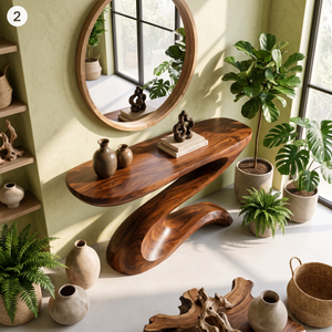 Console Table Solid Wood with Sculptural Z Curve Base for Entryway Decor