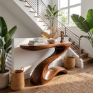 Console Table Solid Wood with Sculptural Z Curve Base for Entryway Decor
