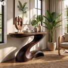 Console Table Solid Wood with Sculptural Z Curve Base for Entryway Decor