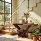 Console Table Solid Wood with Integrated Bench and Tree Branch Base