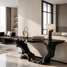 Console Table Solid Wood with Sculptural Organic Arch Base