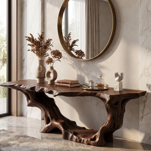 Console Table Solid Wood with Sculptural Organic Arch Base