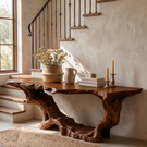 Console Table Solid Wood with Sculptural Organic Arch Base