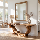 Console Table Solid Wood with Sculptural Organic Arch Base