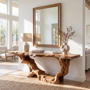 Console Table Solid Wood with Sculptural Organic Arch Base