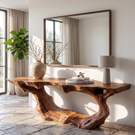 Console Table Solid Wood with Sculptural Wave Loop Base for Entryway Decor
