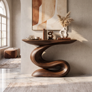 Console Table Solid Wood with Sculptural S Curve Base for Entryway Decor