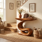 Console Table Solid Wood with Sculptural S Curve Base for Entryway Decor