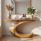 Console Table Solid Wood with Sculptural Crescent Curve Base