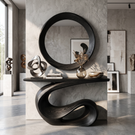Console Table Solid Wood with Sculptural Loop Wave Base for Entryway Decor