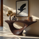 Console Table Solid Wood with Sculptural Organic Loop Base