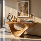 Console Table Solid Wood with Sculptural Organic Loop Base