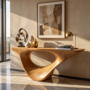Console Table Solid Wood with Sculptural Organic Loop Base