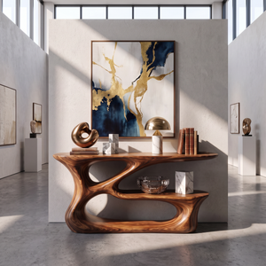 Console Table Solid Wood with Sculptural Tiered Loop Base