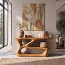 Console Table Solid Wood with Sculptural Tiered Loop Base