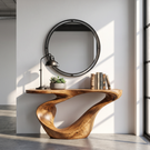 Console Table Solid Wood with Sculptural Sweeping Loop Base
