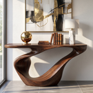 Console Table Solid Wood with Sculptural Sweeping Loop Base