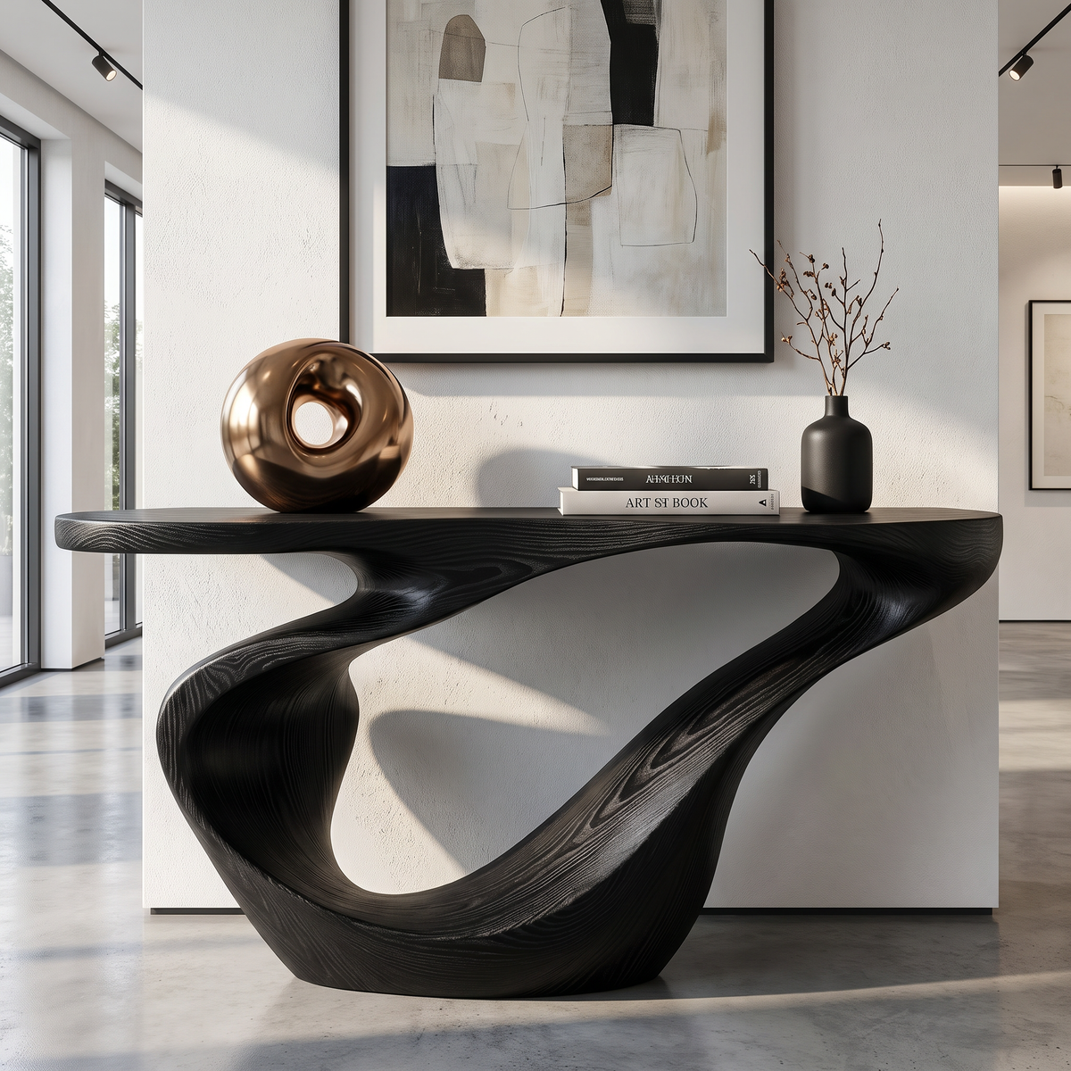 Console Table Solid Wood with Sculptural Sweeping Loop Base