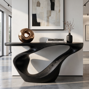 Console Table Solid Wood with Sculptural Sweeping Loop Base