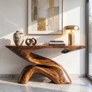 Console Table with Sculptural S Curve Base for Entryway Decor