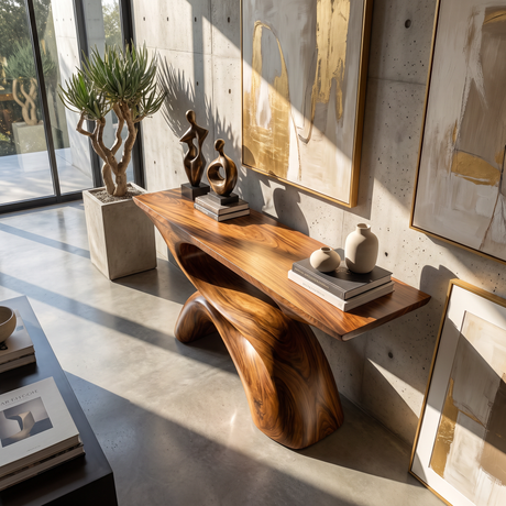 Console Table with Sculptural S Curve Base for Entryway Decor