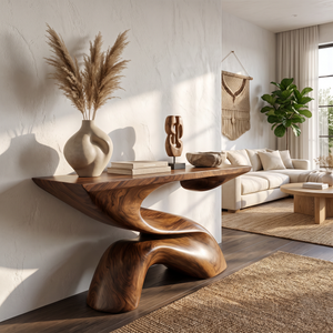 Console Table with Sculptural S Curve Base for Entryway Decor