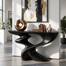 Console Table Solid Wood with Sculptural Spiral Curve Base