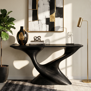 Console Table Solid Wood with Sculptural Tree Form Base for Entryway Decor
