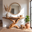 Console Table Solid Wood with Sculptural Tree Branch Base for Entryway Decor