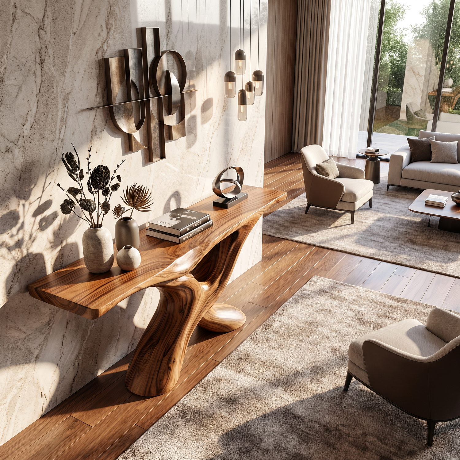 Console Table Solid Wood with Sculptural Intertwined Branch Base