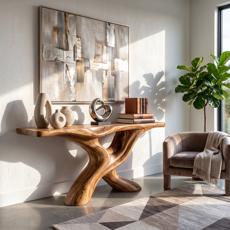 Console Table Solid Wood with Sculptural Intertwined Branch Base