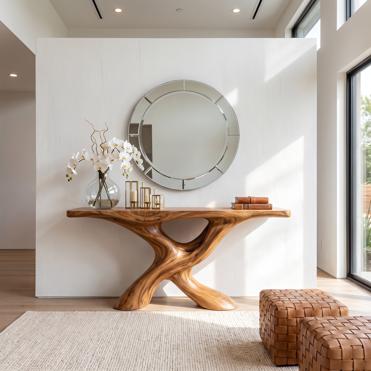 Console Table Solid Wood with Sculptural Intertwined Branch Base