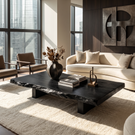 Coffee Table Solid Wood with Japanese Style Live Edge Slab and Block Base