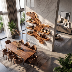 Wall Mounted Wine Rack Solid Wood with Abstract Live Edge Shelves
