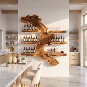 Wall Mounted Wine Rack Solid Wood with Abstract Live Edge Shelves