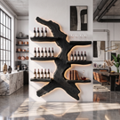 Wall Mounted Wine Rack Solid Wood with Sculptural Organic Form Shelves