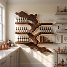 Wall Mounted Wine Rack Solid Wood with Sculptural Live Edge Shelves for Home Bar