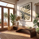 Organic Wood Bench with Sculptural Loop Base for Modern Mediterranean Interiors