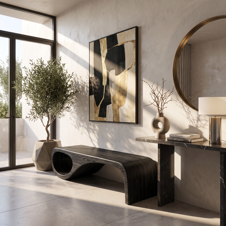 Organic Wood Bench with Sculptural Loop Base for Modern Mediterranean Interiors