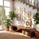 Organic Wood Bench with Sculptural Loop Base for Modern Mediterranean Interiors